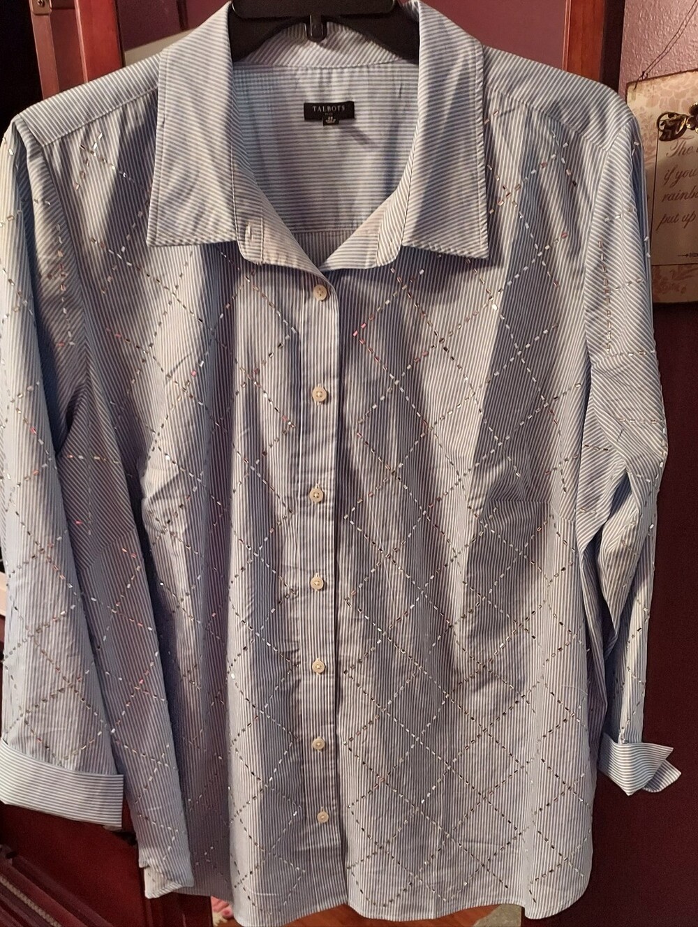 Talbots Blue Striped Long-Sleeve Plus Woman's Shirt 2x